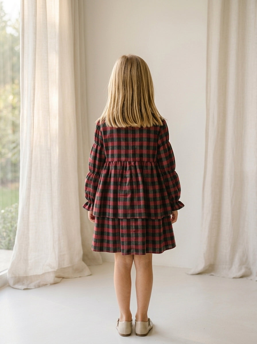Vestido infantil cuadros granates y grises "Donald"