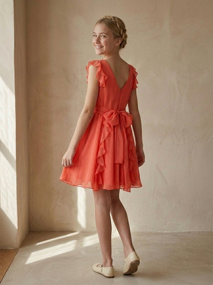 Vestido gasa coral con volantes