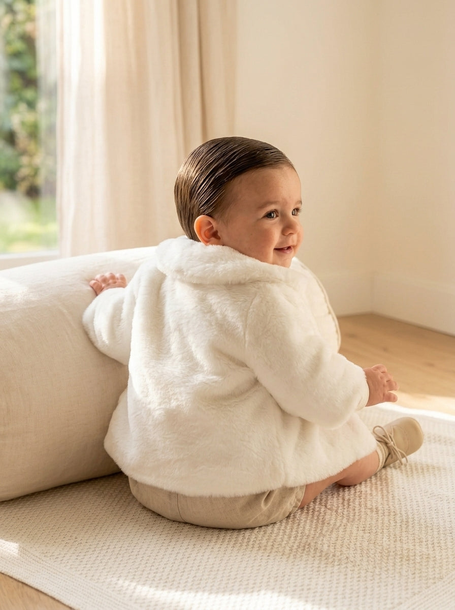 Abrigo peluche extrasuave blanco roto