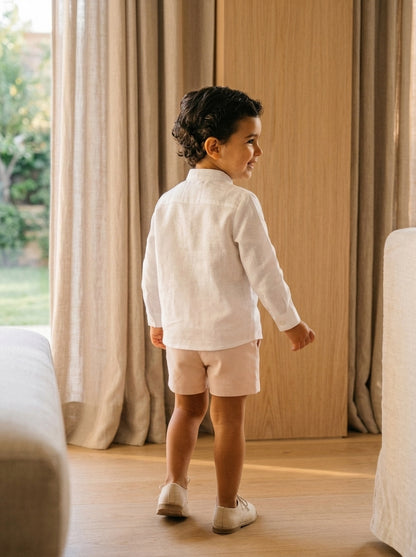 Conjunto camisa blanca y short mikado rosa