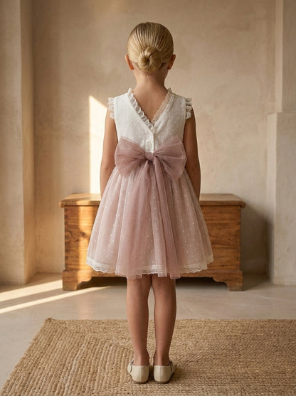 Vestido tul de plumeti rosa empolvado sin mangas