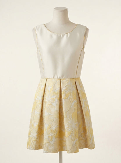 Vestido dorado y falda brocado flores amarillas y doradas