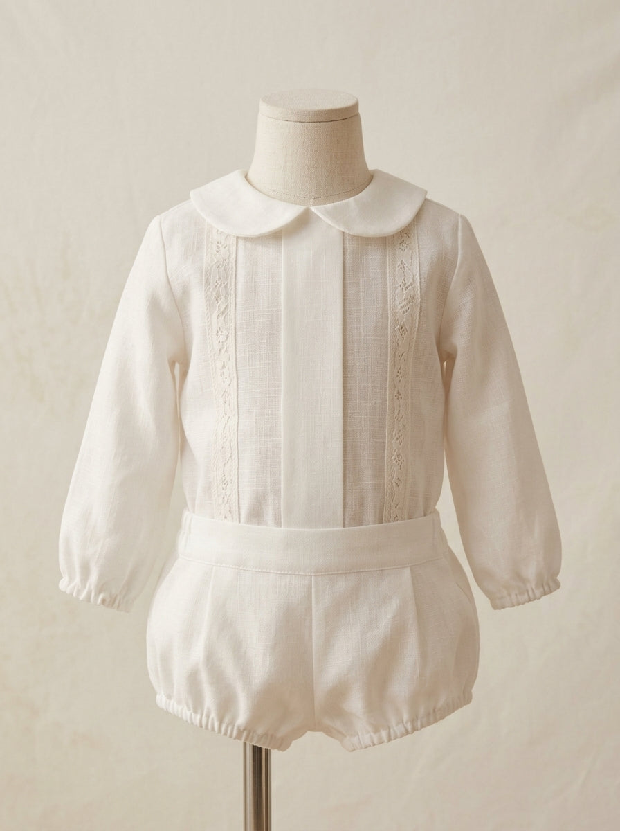 Conjunto camisa y bombacho lino con puntillas