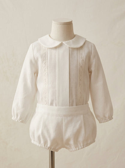 Conjunto camisa y bombacho lino con puntillas