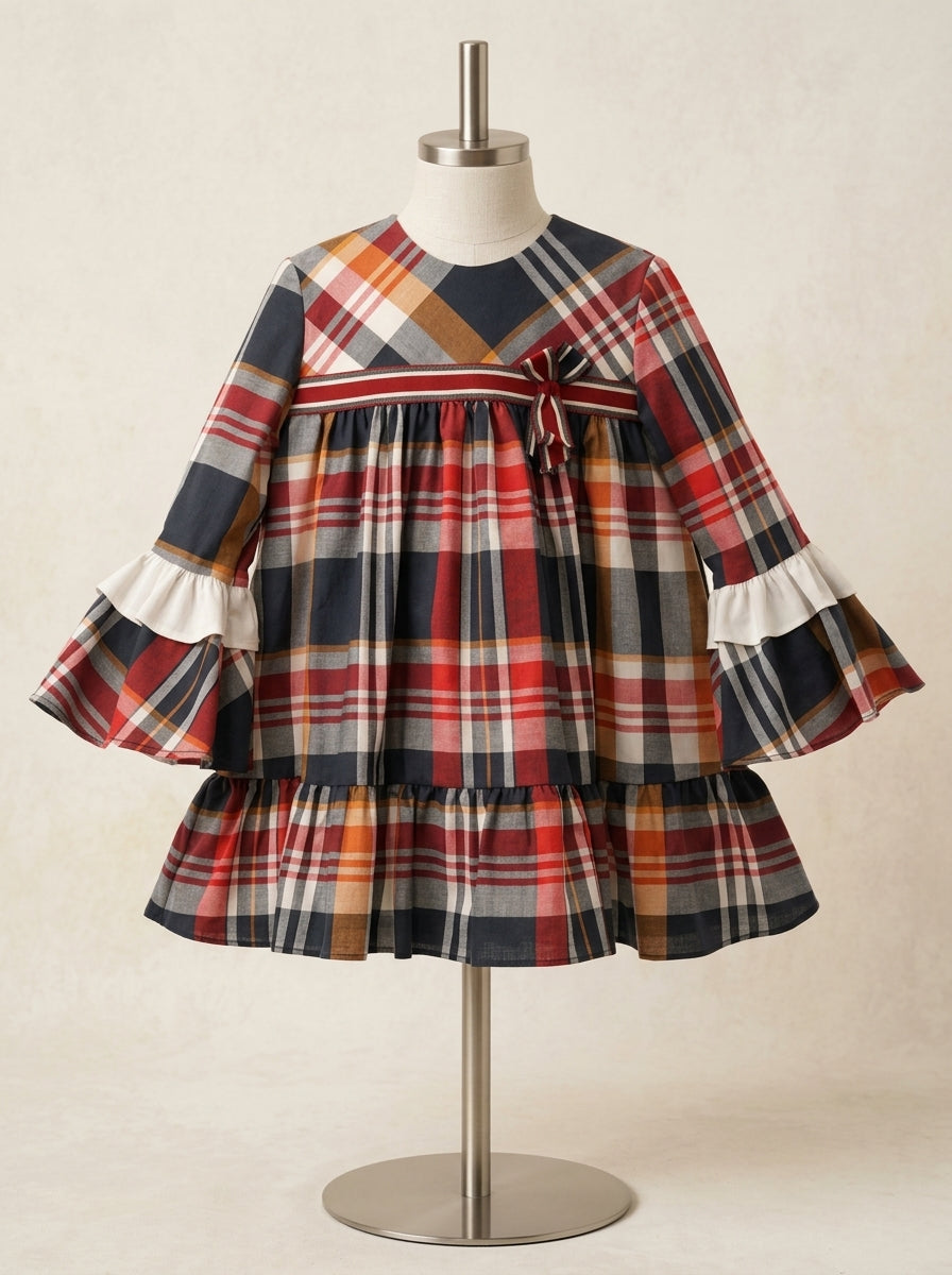 Vestido infantil cuadros rojos y grises "Tiziano"