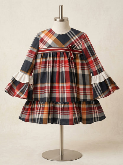 Vestido infantil cuadros rojos y grises "Tiziano"