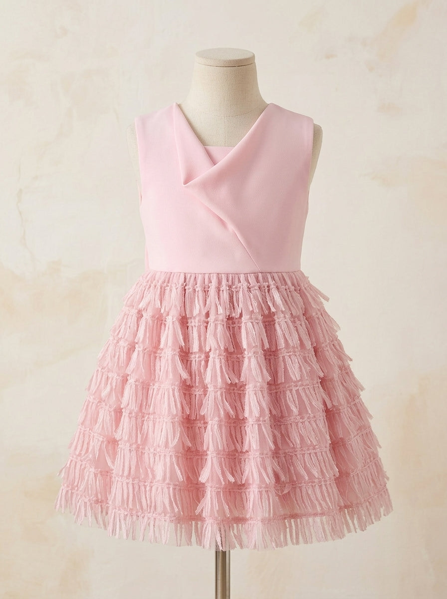 Vestido crep rosa y falda fantasia