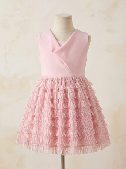 Vestido crep rosa y falda fantasia