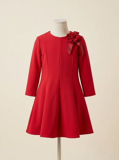 Vestido punto roma rojo detalle floral lateral