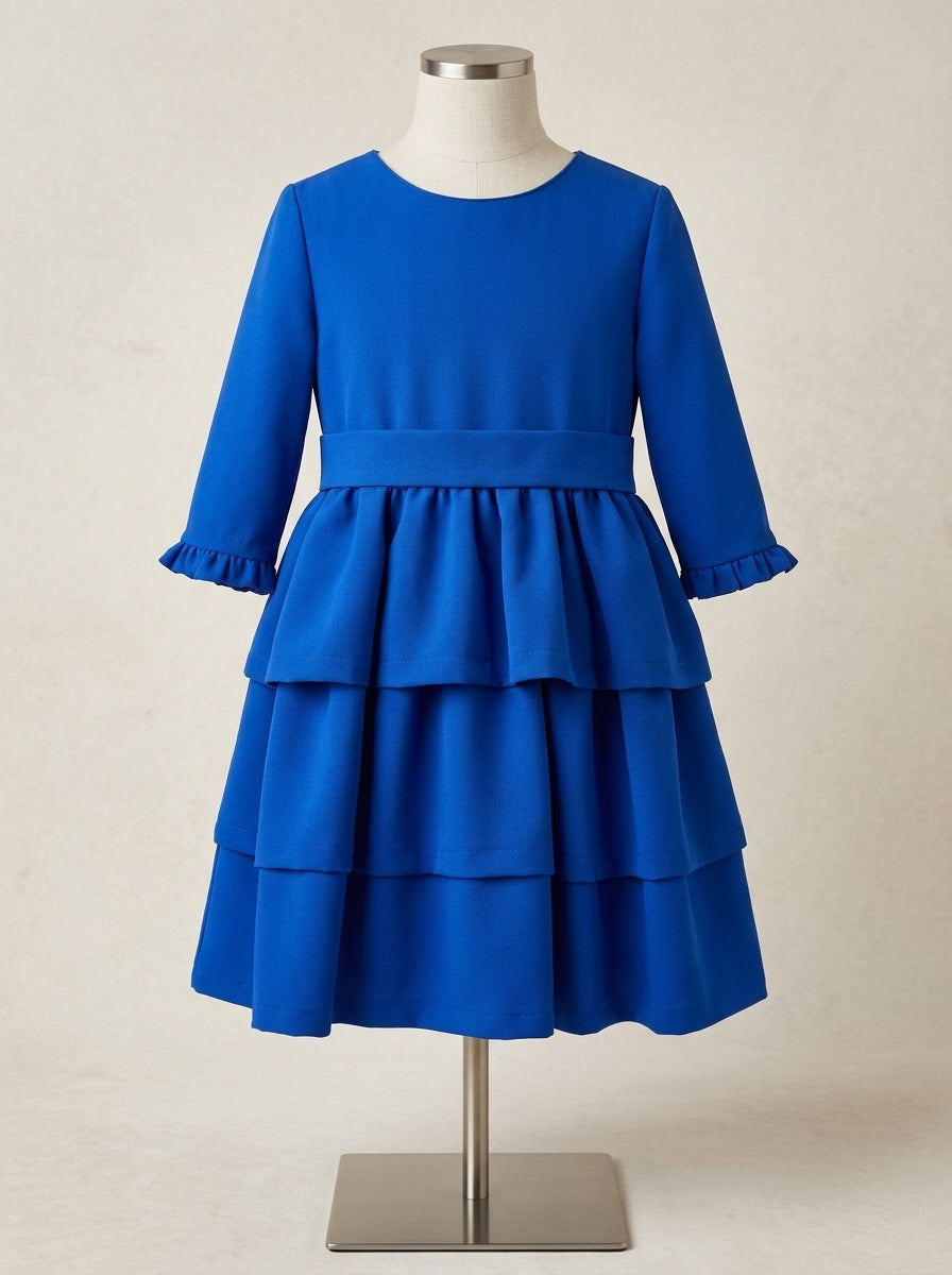 Vestido azul clay con tres volantes