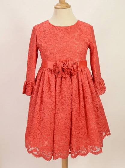 Vestido encaje coral manga francesa