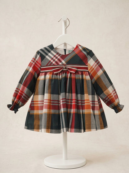 Vestido con braguita cuadro grises y rojos "Tiziano"