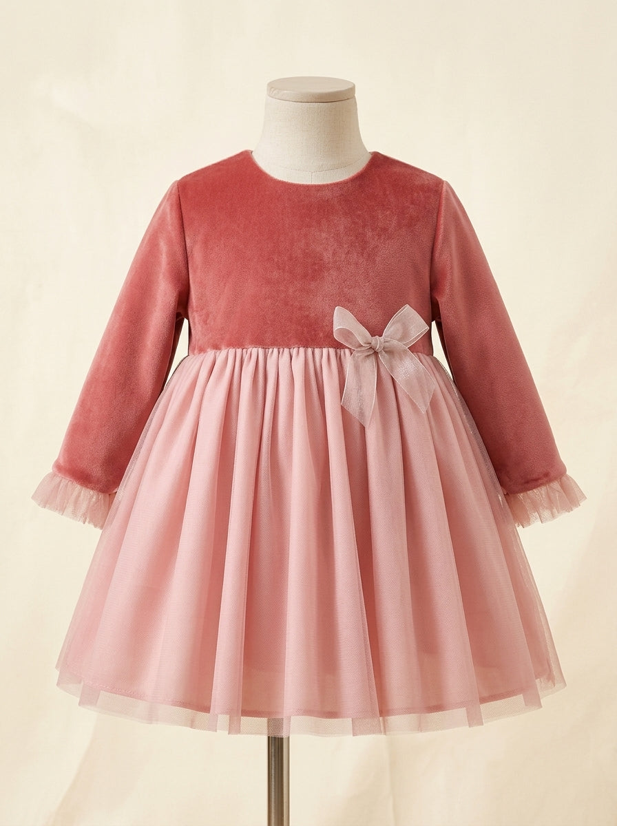 Vestido terciopelo teja con falda de tul "Vickie"