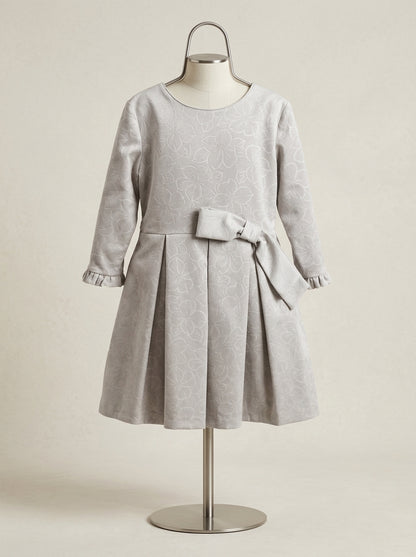 Vestido antelina brocada gris con lazo lateral