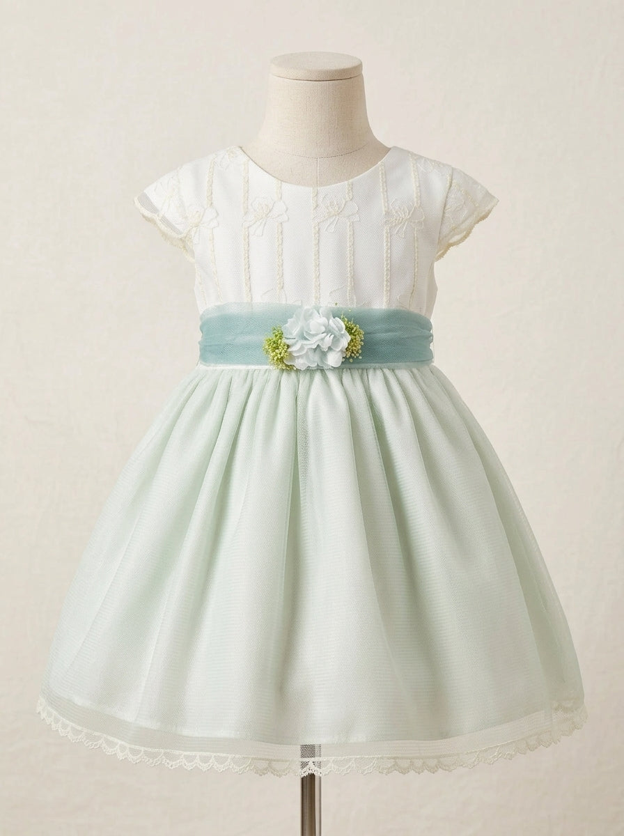 Vestido infantil verde empolvado y beig