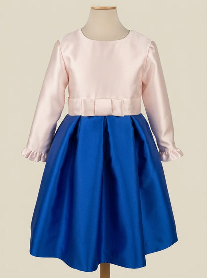 Vestido mikado rosa y azulon con lazo