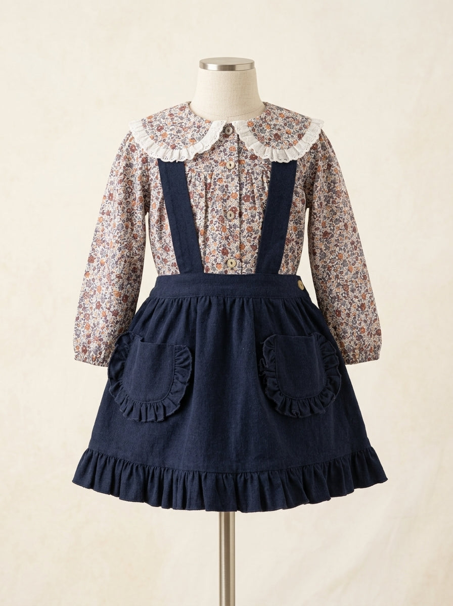 Pichi vaquero y camisa flores marrones