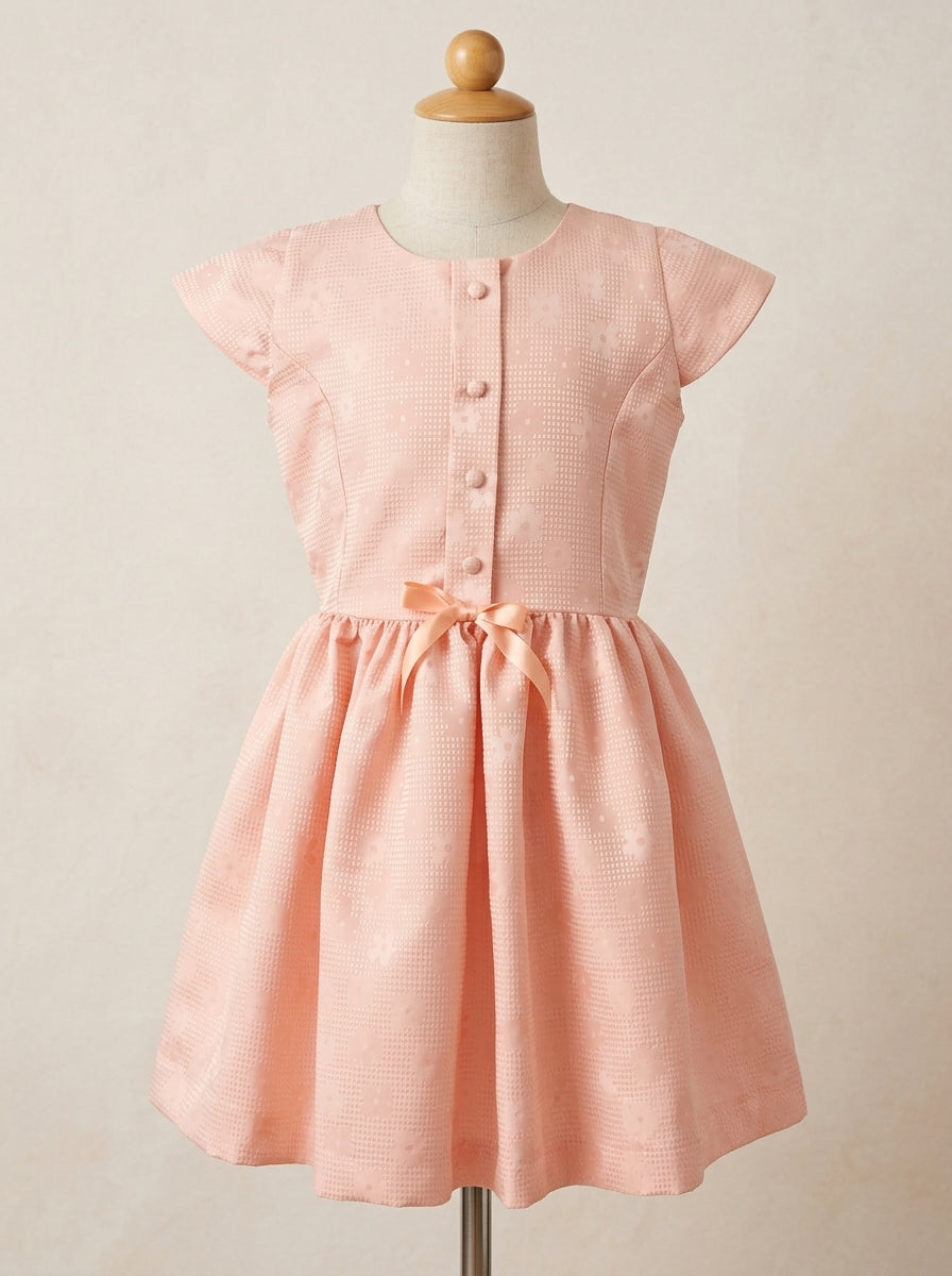 Vestido mikado brocado flores salmon