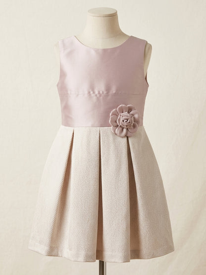 Vestido cuerpo mikado rosa y falda brocado rosa
