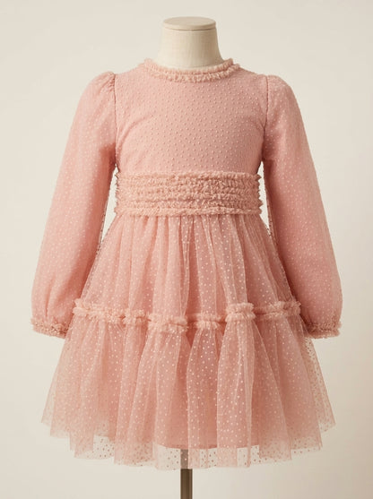 Vestido flocado rosa empolvado