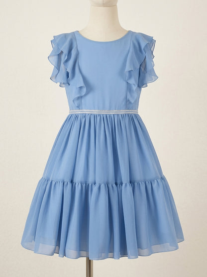 Vestido gasa azul con volantes