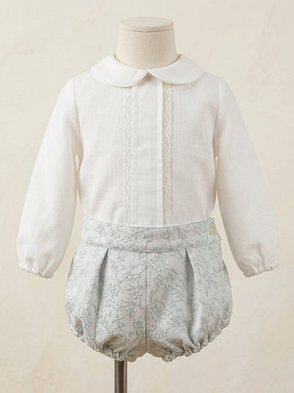 Conjunto camisa y bombacho brocado verde
