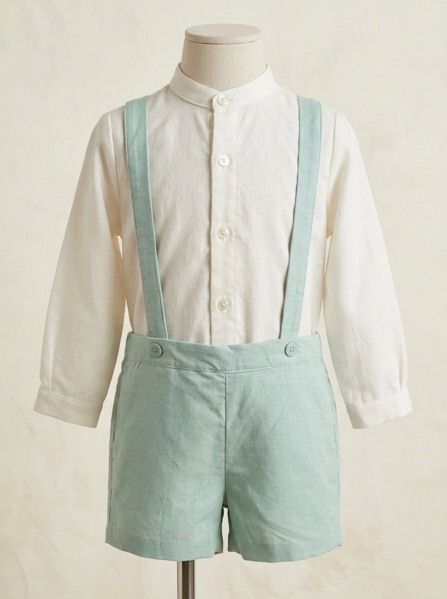 Conjunto camisa lino y short tirantes verdes