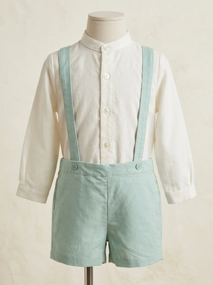 Conjunto camisa lino y short tirantes verdes