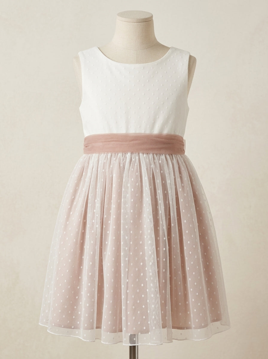 Vestido tul rosa empolvado sin mangas