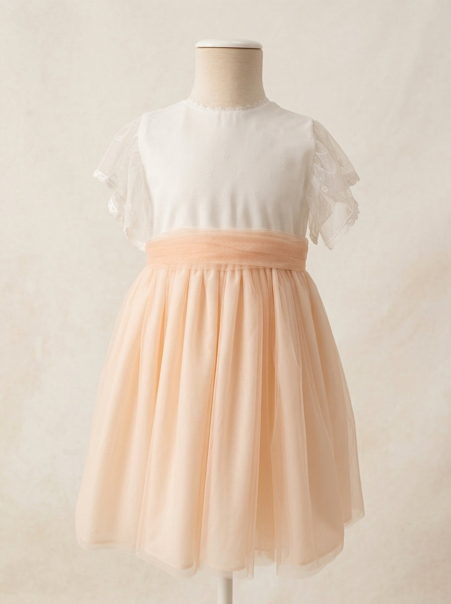 Vestido tul blanco y melocoton