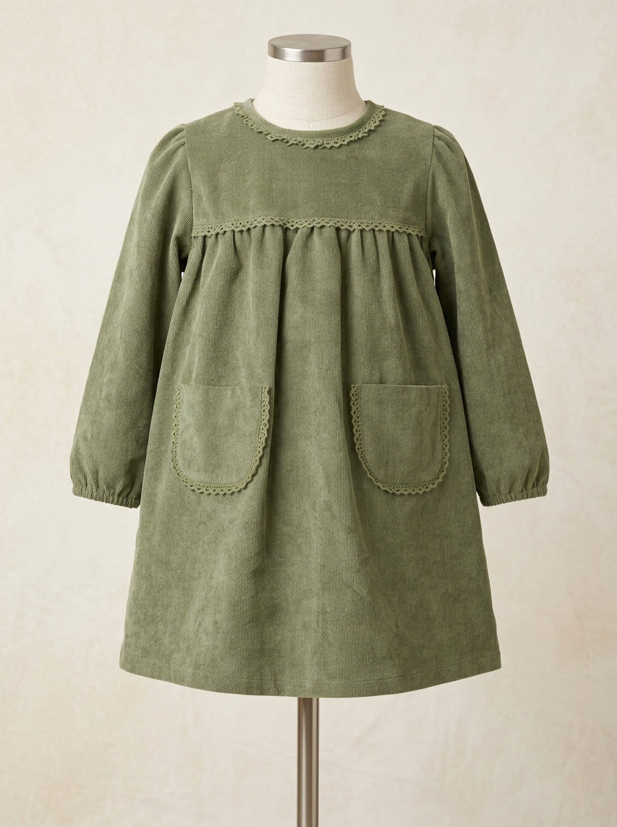 Vestido verde botella de pana