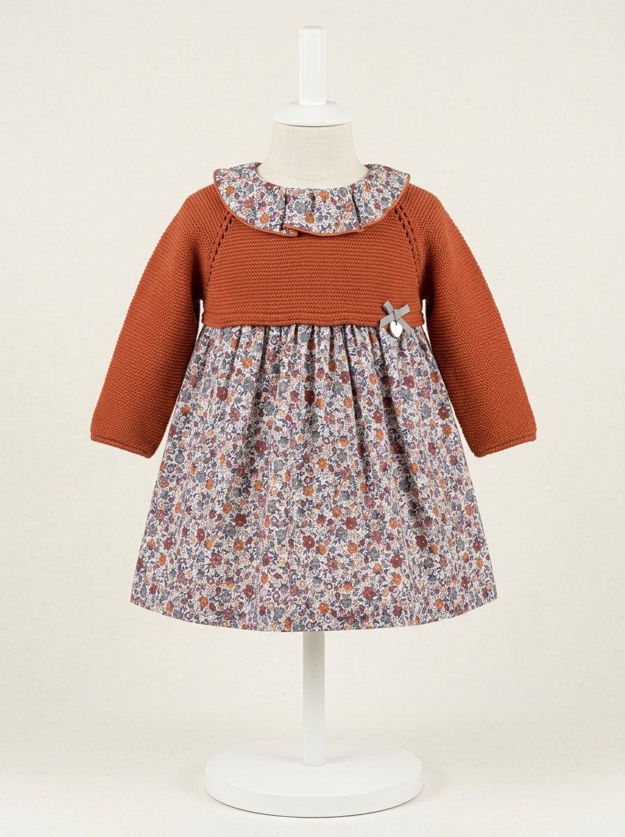 Vestido lana teja flores "Brandy"