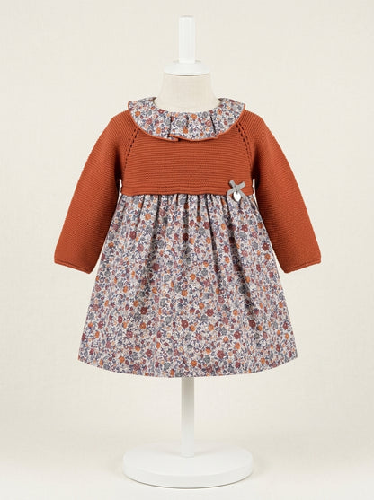 Vestido lana teja flores "Brandy"