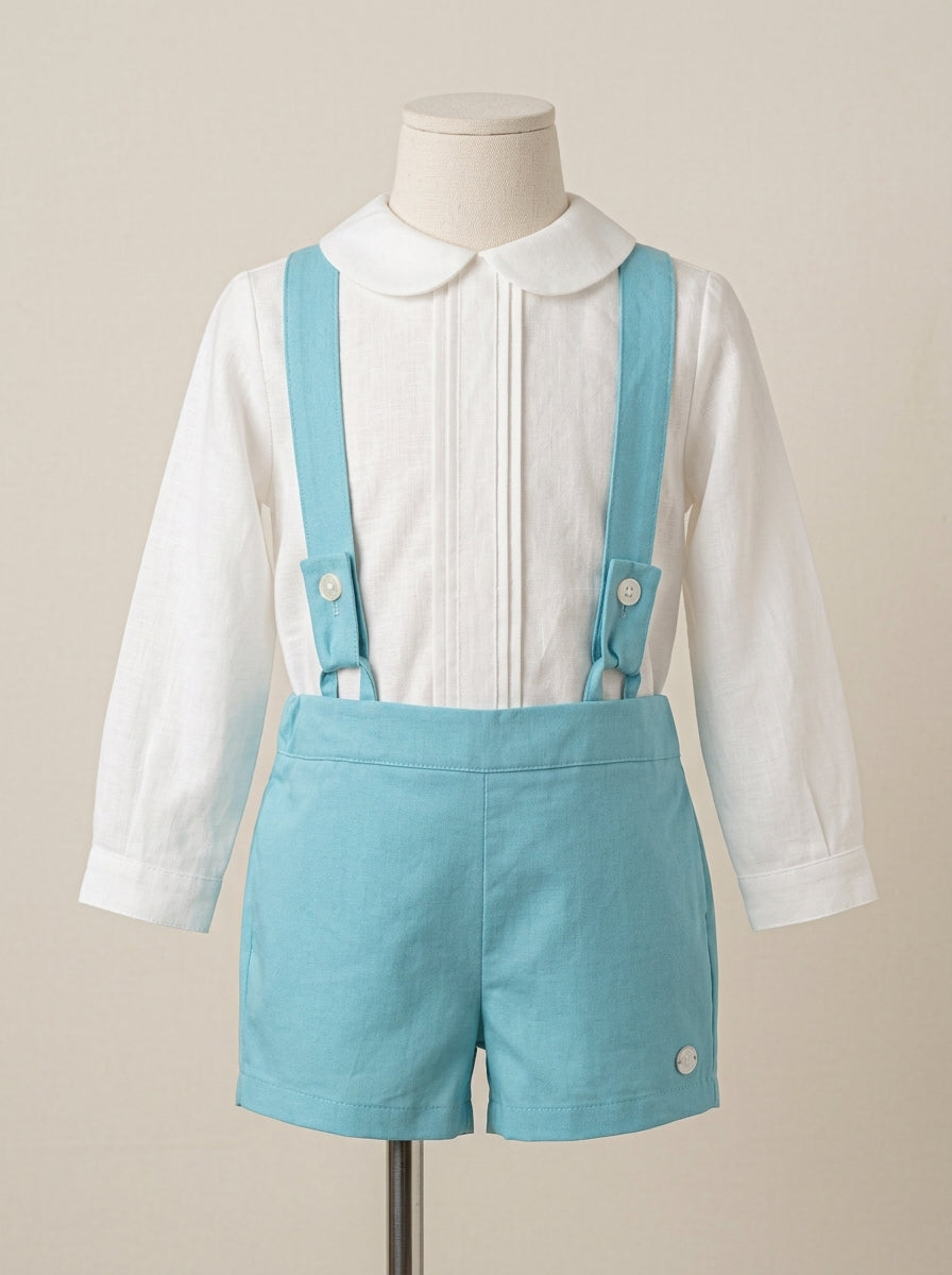 Conjunto tirantes verde mar y camisa blanca