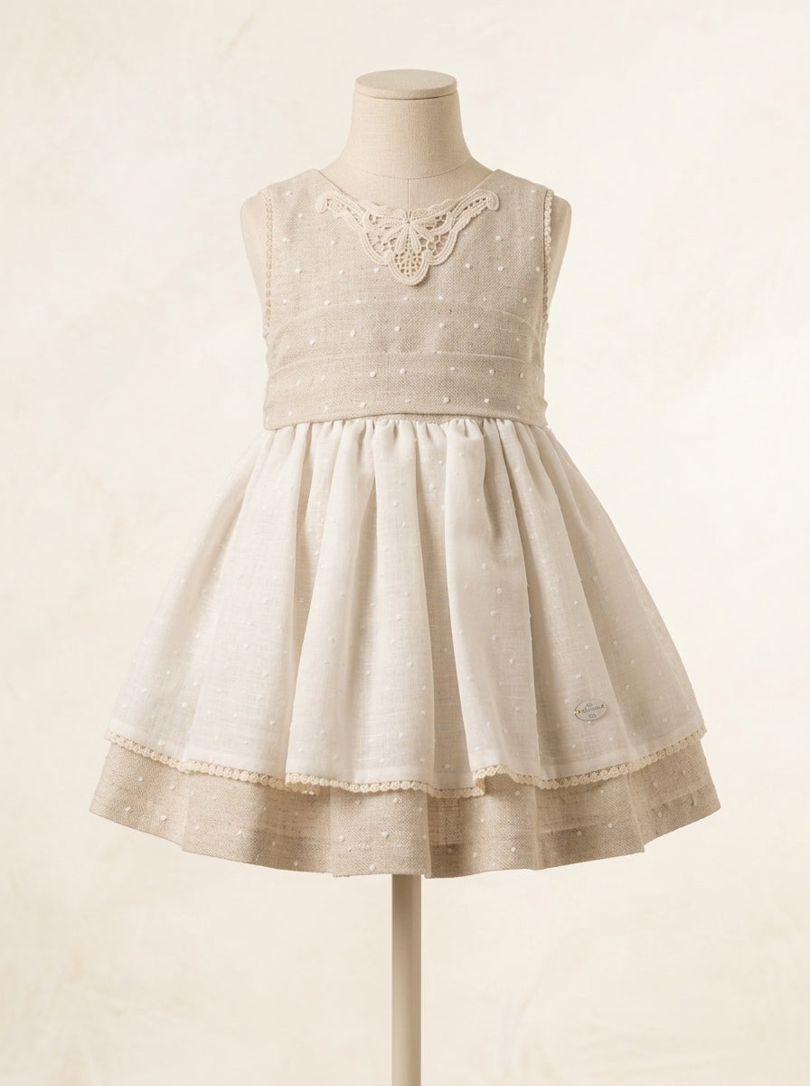 Vestido arena con topitos "Perla"