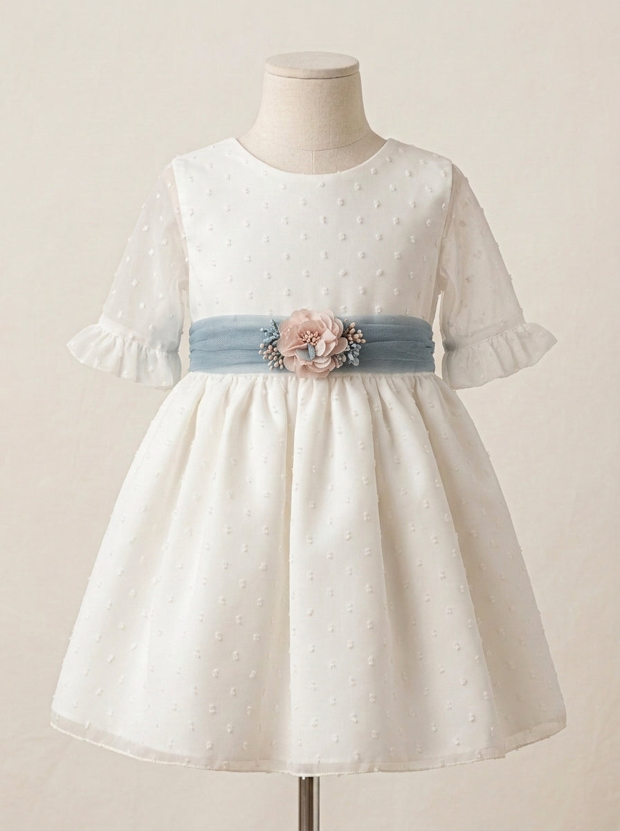 Vestido manga corta plumeti de gasa