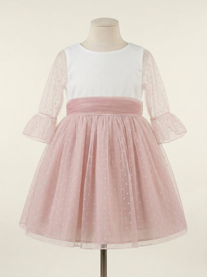 Vestido tul de plumeti blanco y azul manga francesa