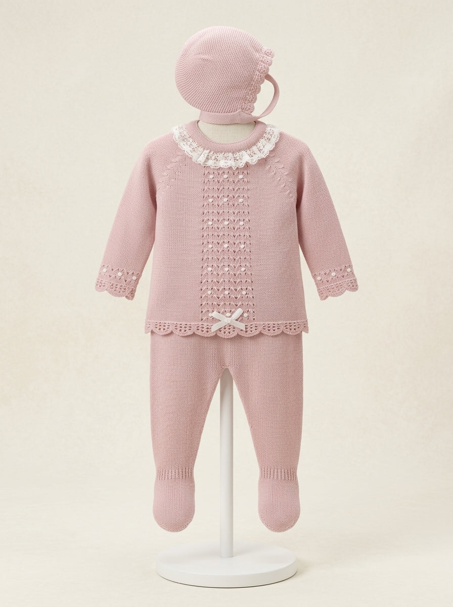 Jubon y polaina rosa maquillaje con puntilla y capota