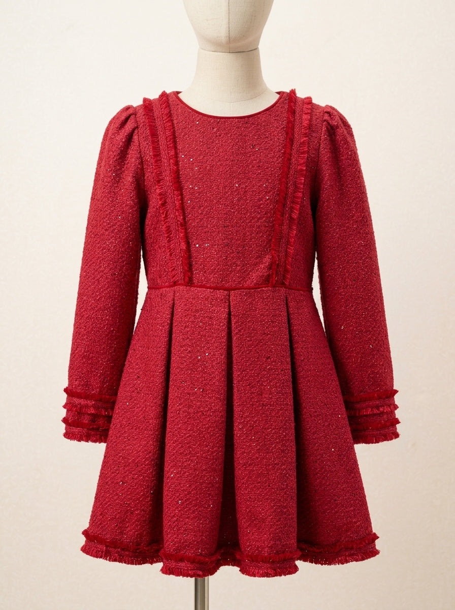 Vestido tejido tweed rojo con lentejuelas