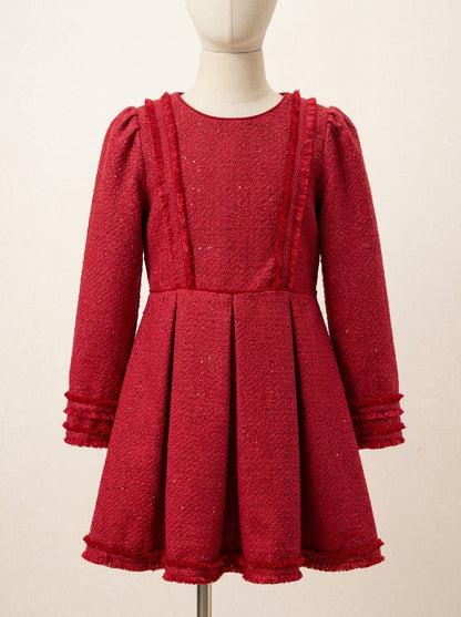 Vestido tejido tweed rojo con lentejuelas