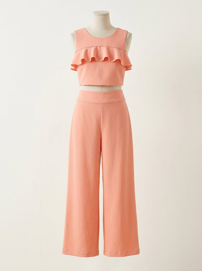 Conjunto top volantes y pantalon melocoton
