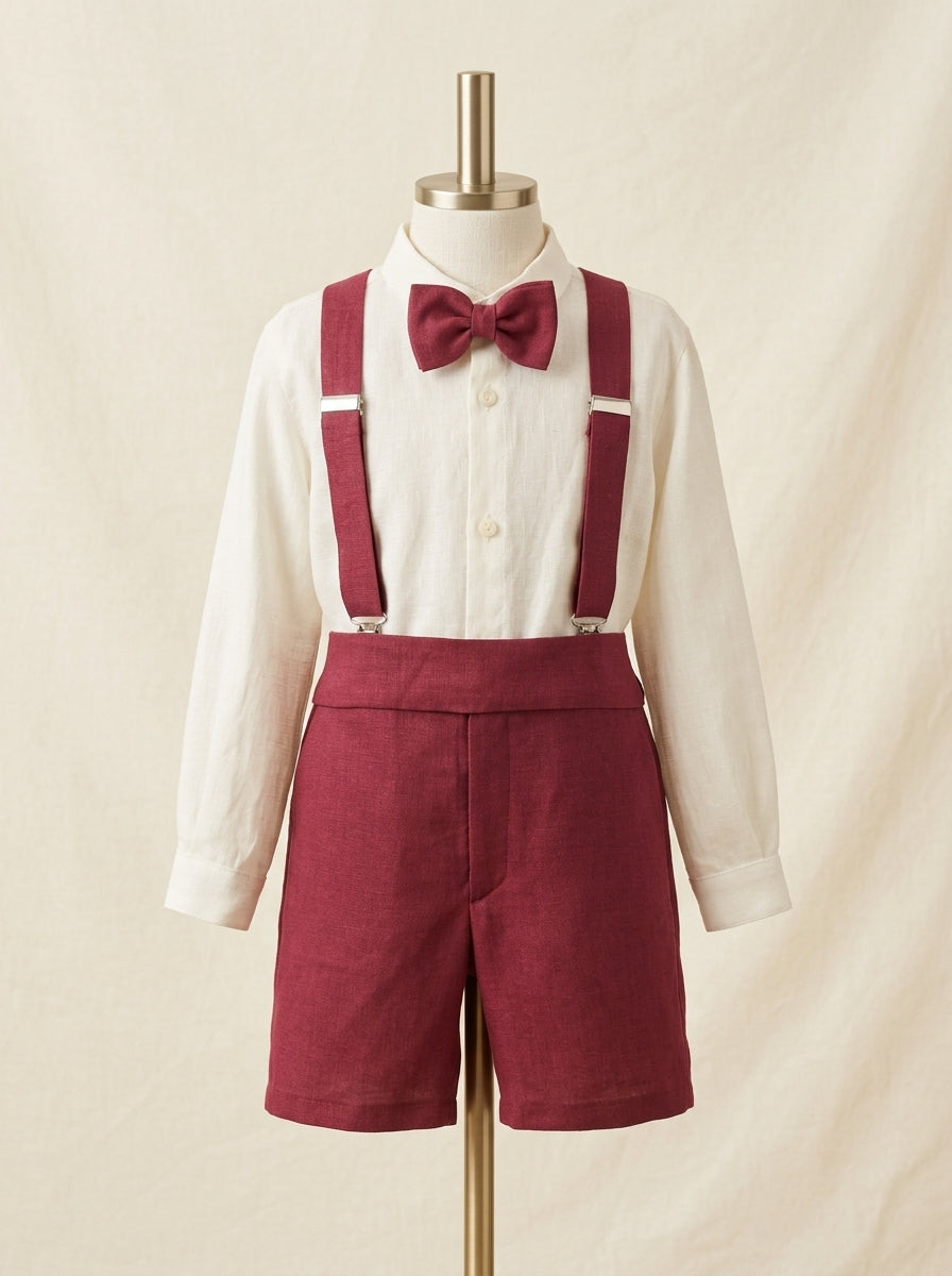Conjunto camisa y short lino burdeos con pajarita