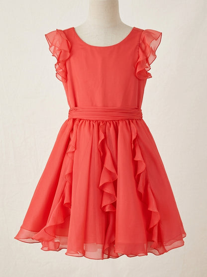 Vestido gasa coral con volantes