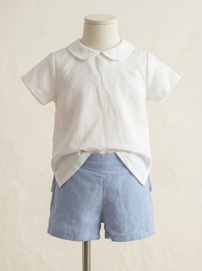 Conjunto camisa blanco roto y short azul empolvado