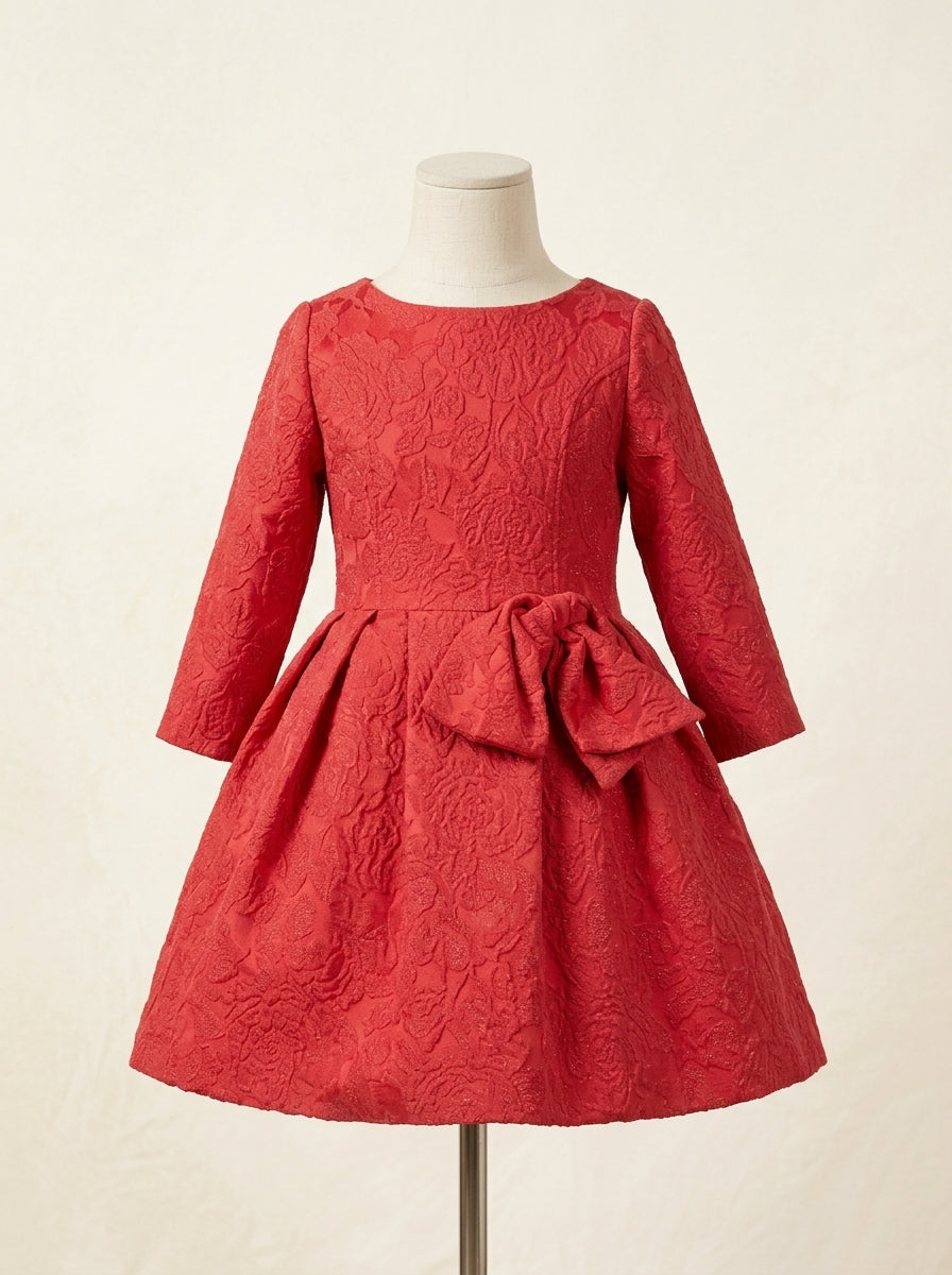 Vestido Jacquard rojo con lazo lateral