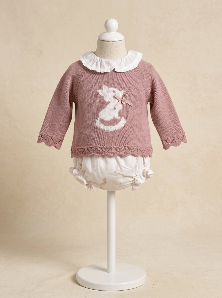 Conjunto blusa, jersey rosa y culote zorritos "Milu"