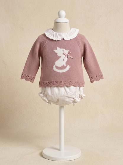 Conjunto blusa, jersey rosa y culote zorritos "Milu"