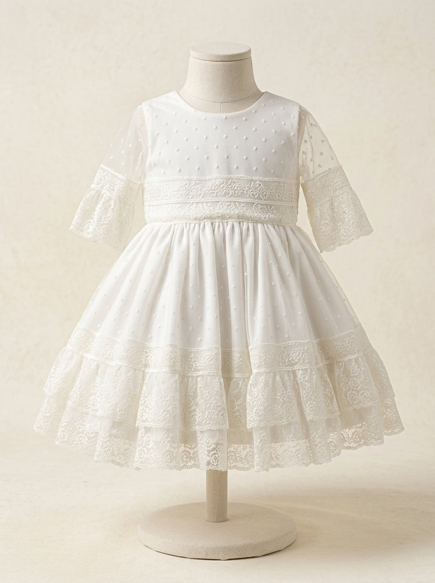 Vestido puntillas y tul bordado blanco
