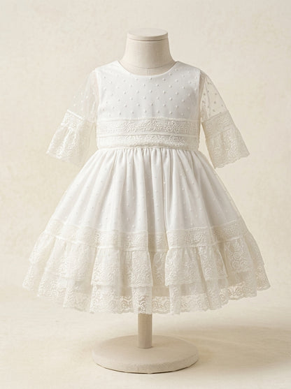 Vestido puntillas y tul bordado blanco