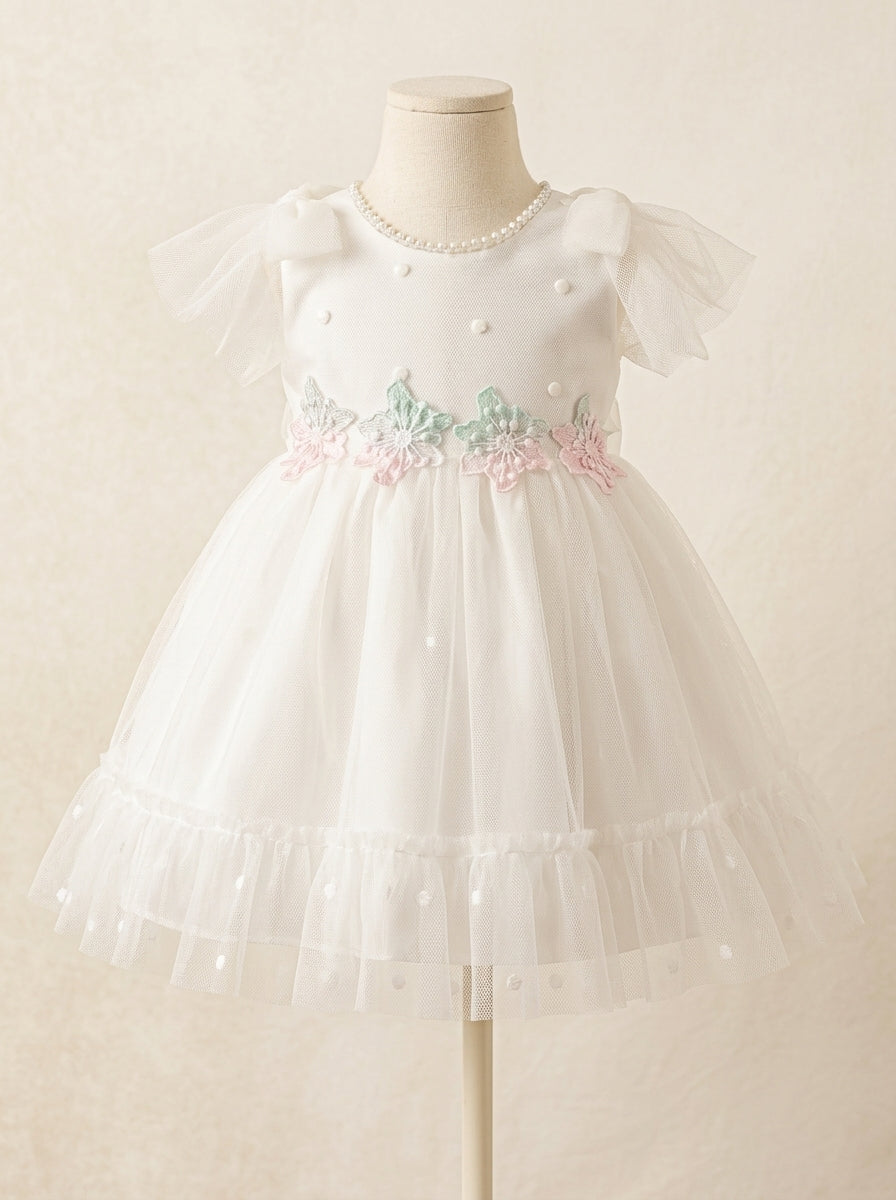 Vestido tul de plumeti blanco roto y puntilla guipur